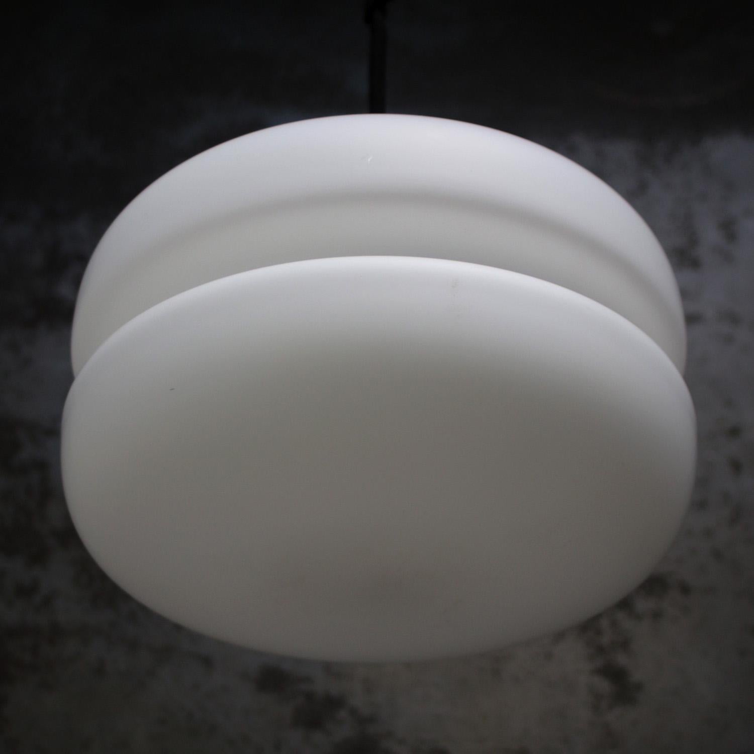 20th Century White Mat Opaline Glass Brass Vintage Pendant Lights For Sale