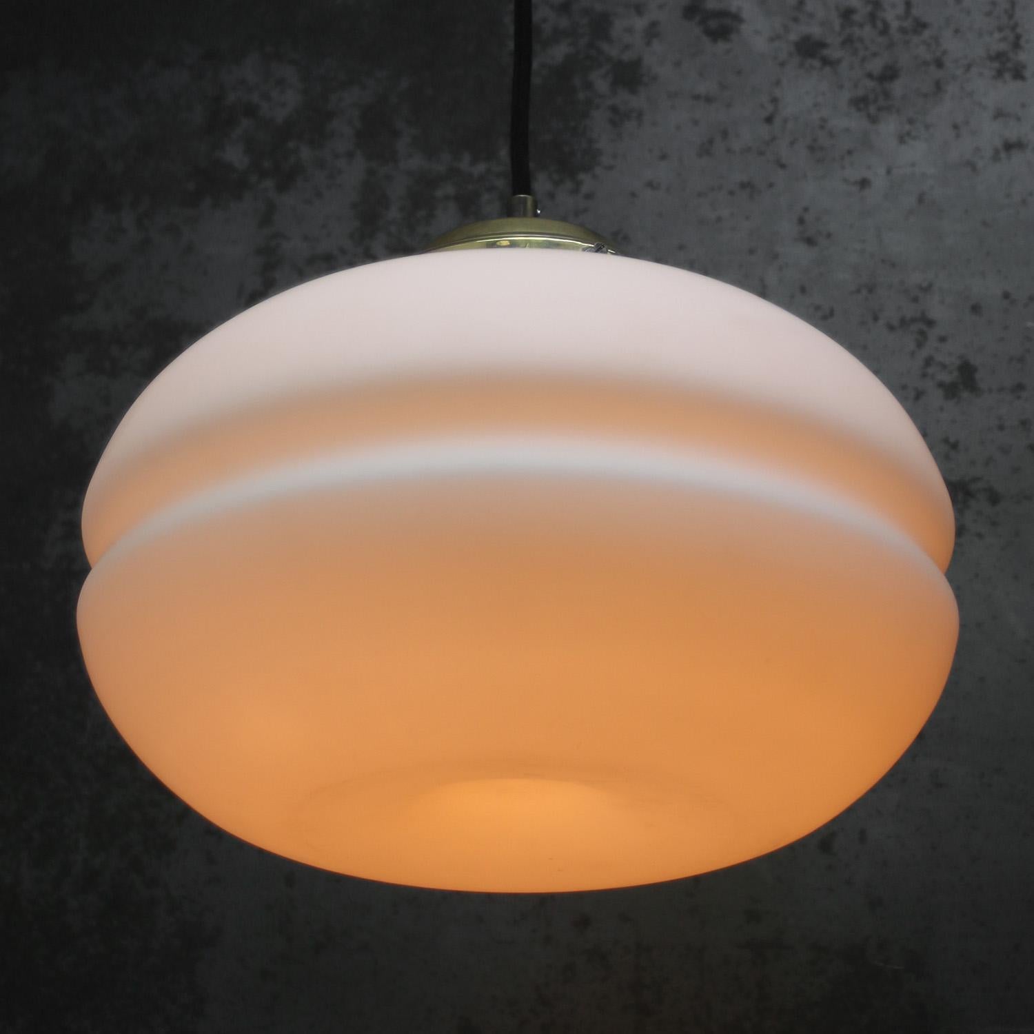 20th Century White Mat Opaline Glass Brass Vintage Pendant Lights For Sale