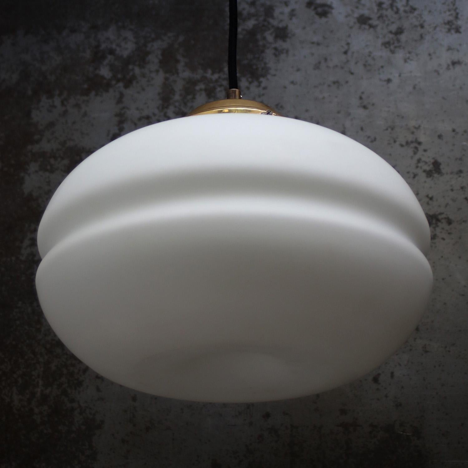White Mat Opaline Glass Brass Vintage Pendant Lights For Sale 2
