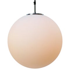 White Mat Opaline Glass Mid-Century Globe Pendant Lights by Glashütte Limburg