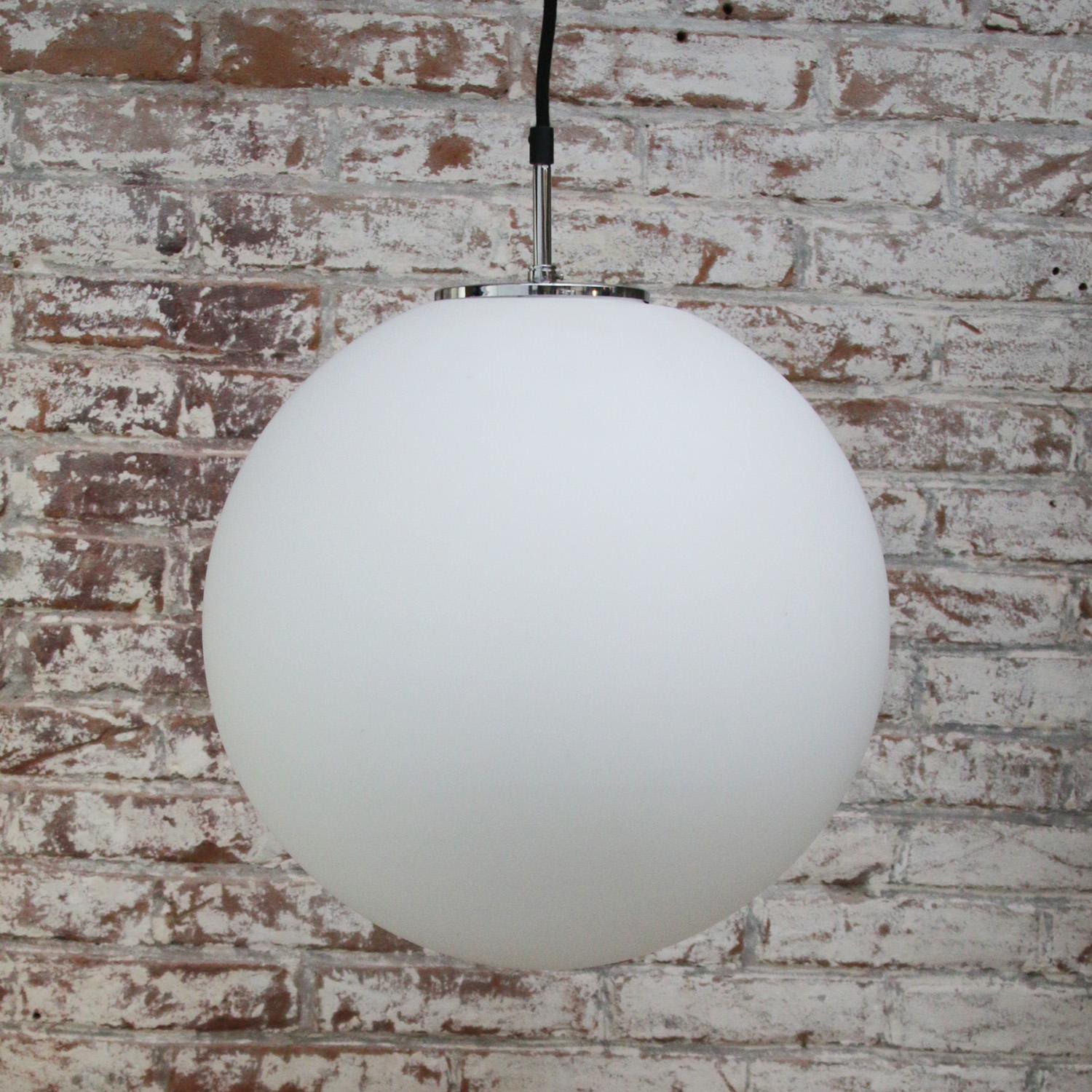 20th Century White Mat Opaline Glass Mid-Century Globe Pendant Lights by Glashütte Limburg For Sale