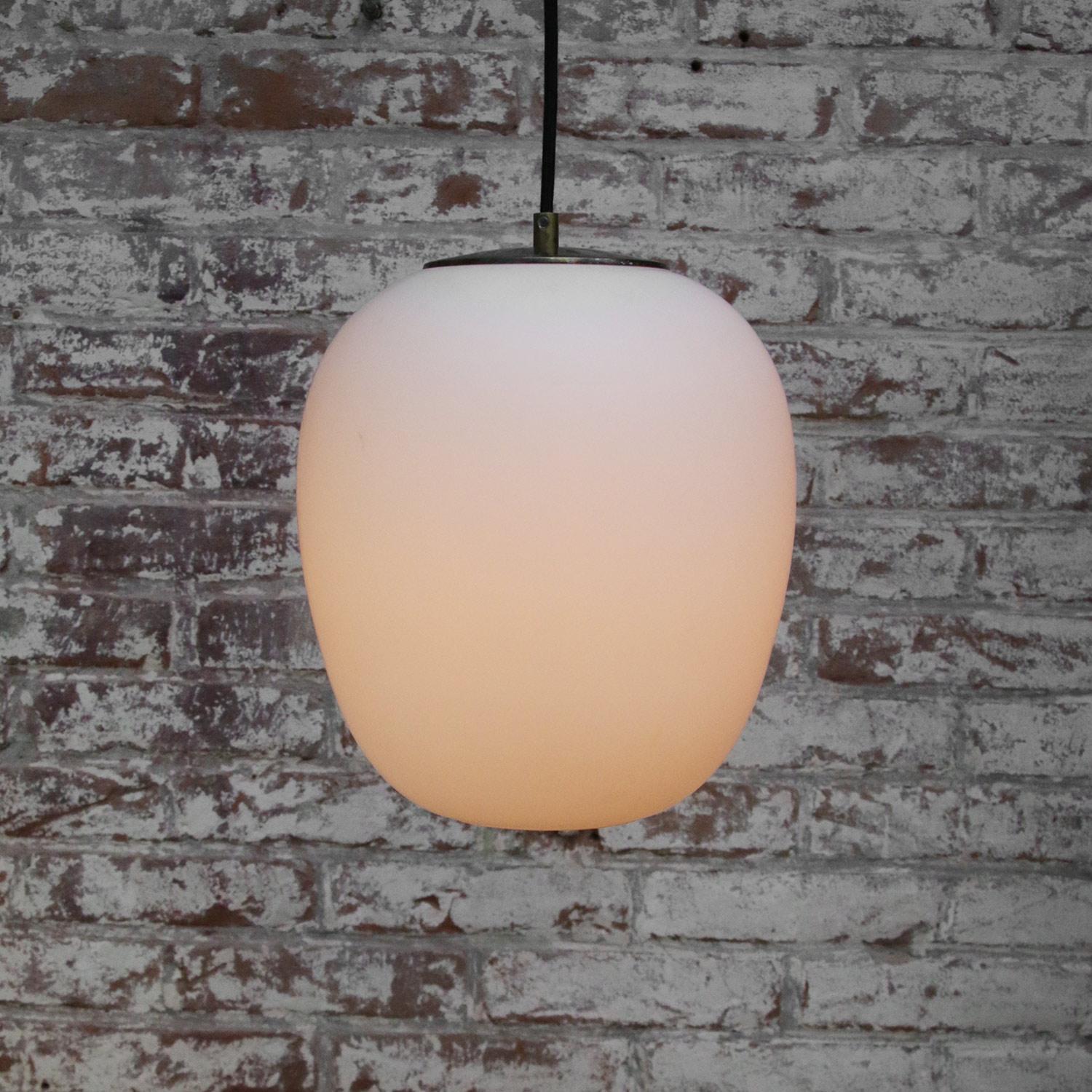 White Mat Opaline Milk Glass Vintage Industrial Pendant Light by Philips In Good Condition In Amsterdam, NL