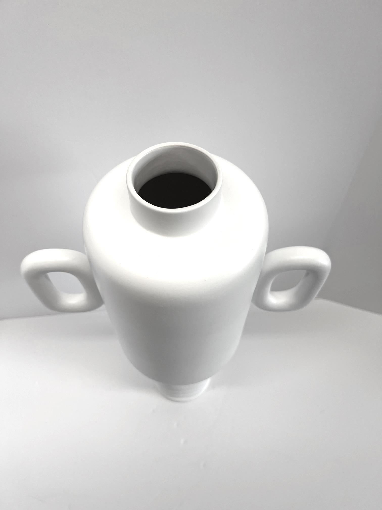 Ceramic White Matte Glaze Large Two Handled Vase, France, Contemporary For Sale