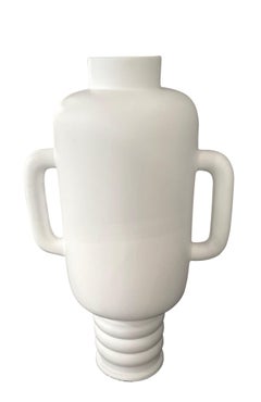 Contemporary French Tall Vase, Ribbed Base, Matte White Finish, 16" Tall