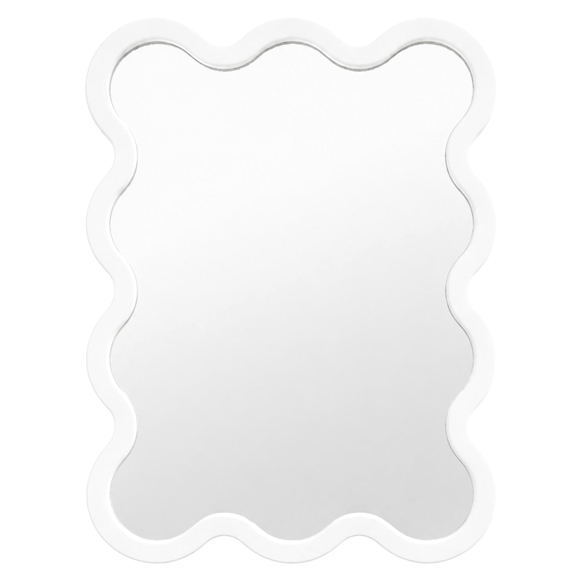 White Medium Rectangular Decorative Wall Mirror with Organic Curved Frame For Sale