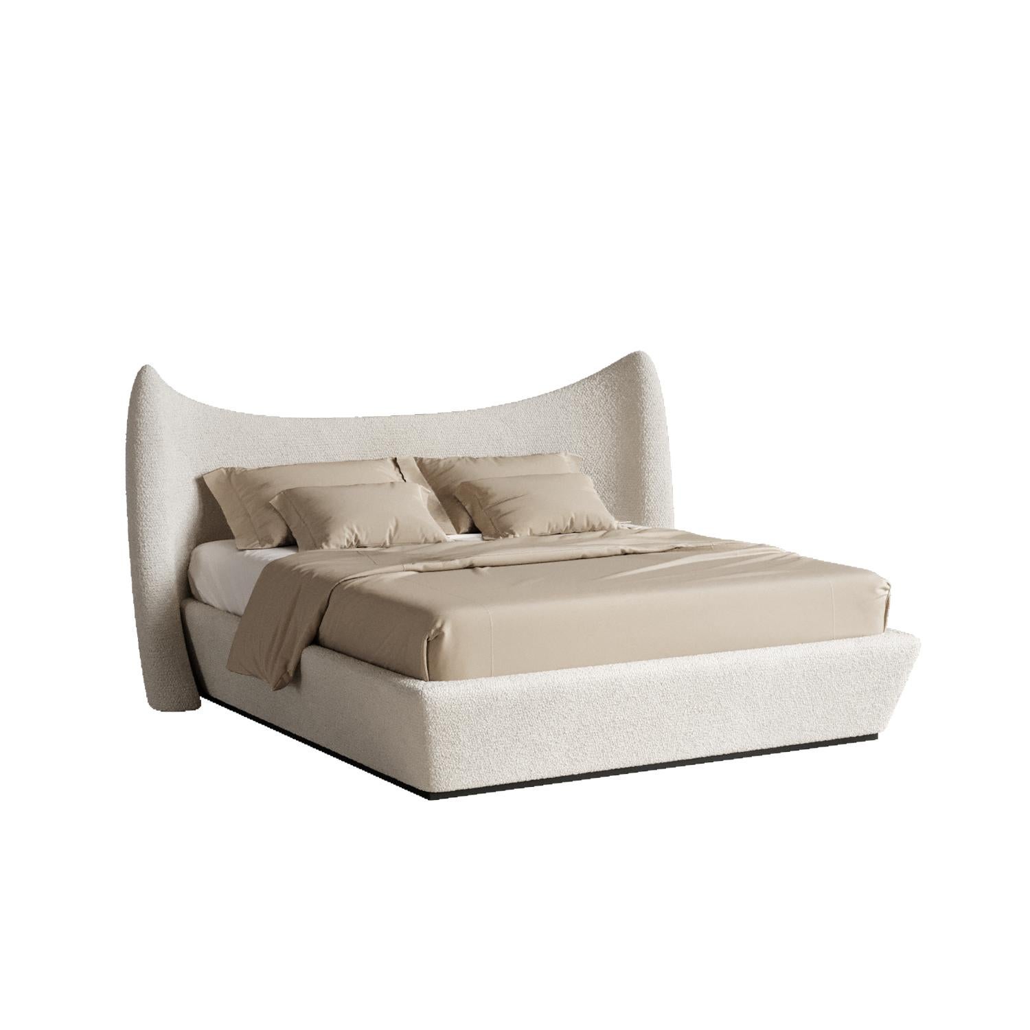 Upholstery White Memory Bed by Plyus Design For Sale