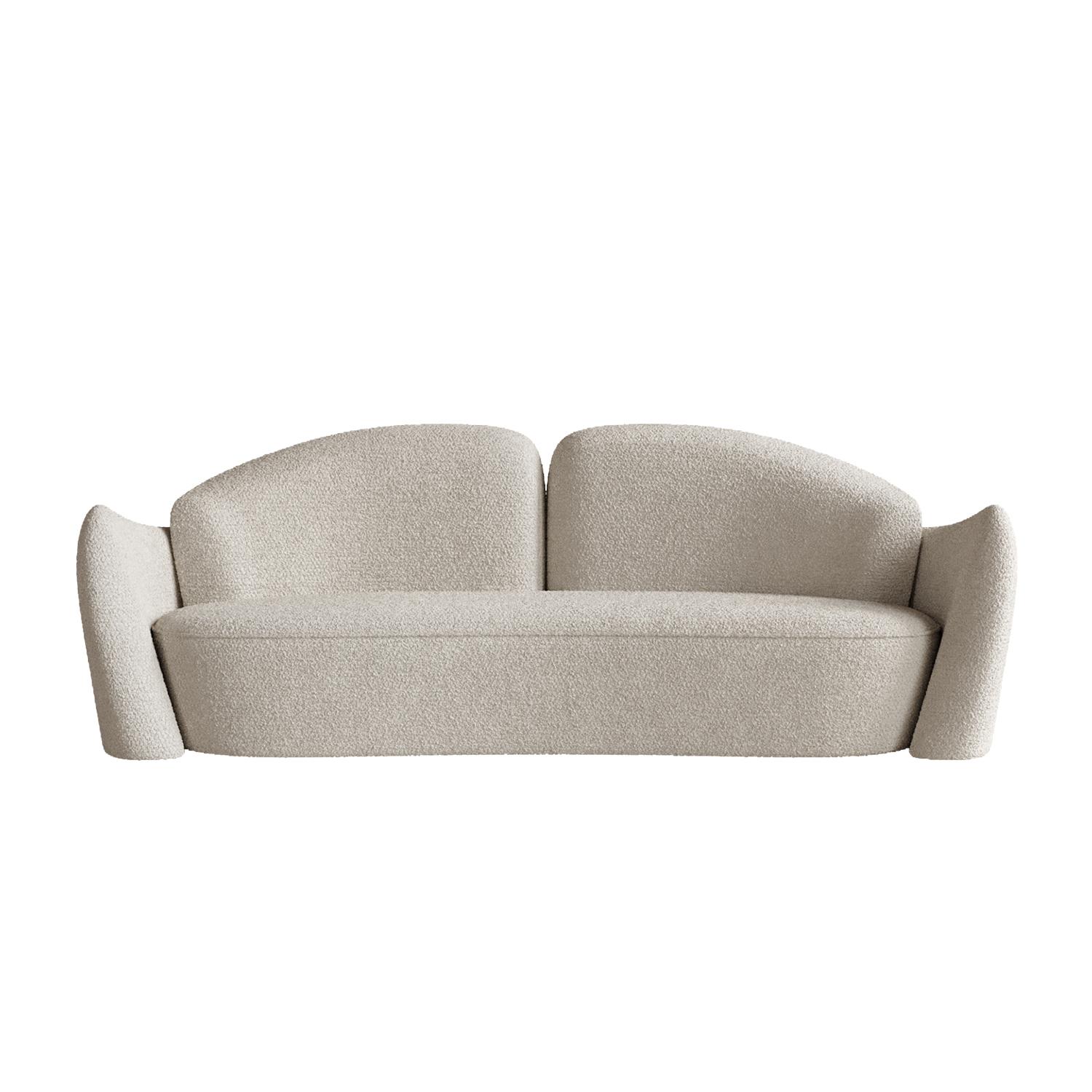 Chaise à mémoire de forme blanche et beige par Plyus Design
Dimensions : D 90 x L 240 x H 85 cm
Matériaux :  Bois, mousse HR, ouate de polyester, tissu d'ameublement

Canapé 