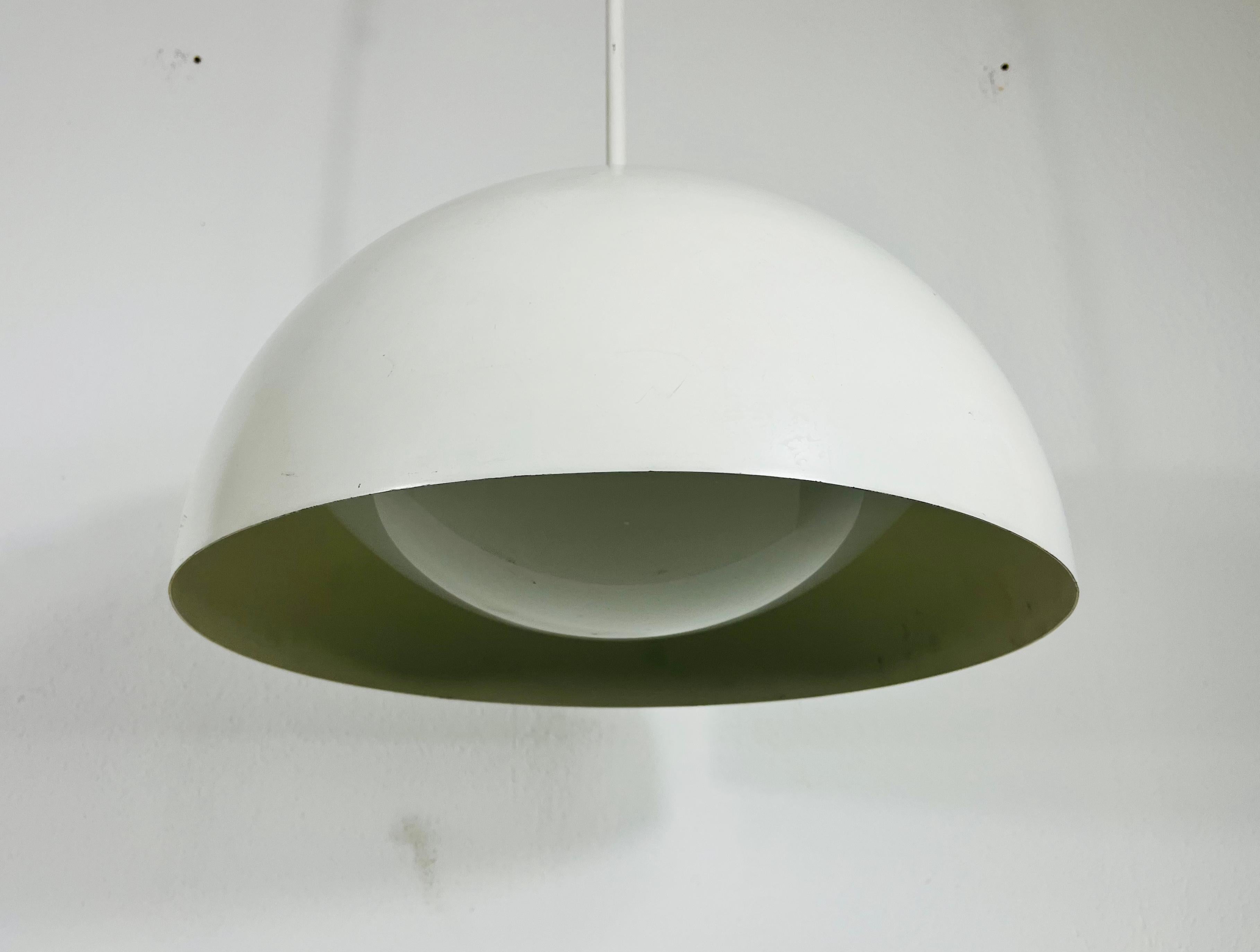 Mid-Century Modern White Metal and Glass Pendant Lamp in the Style Temde, 1970s For Sale