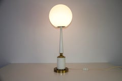 White Metal and Opal Glass Table Lamp, 1960s, Italy