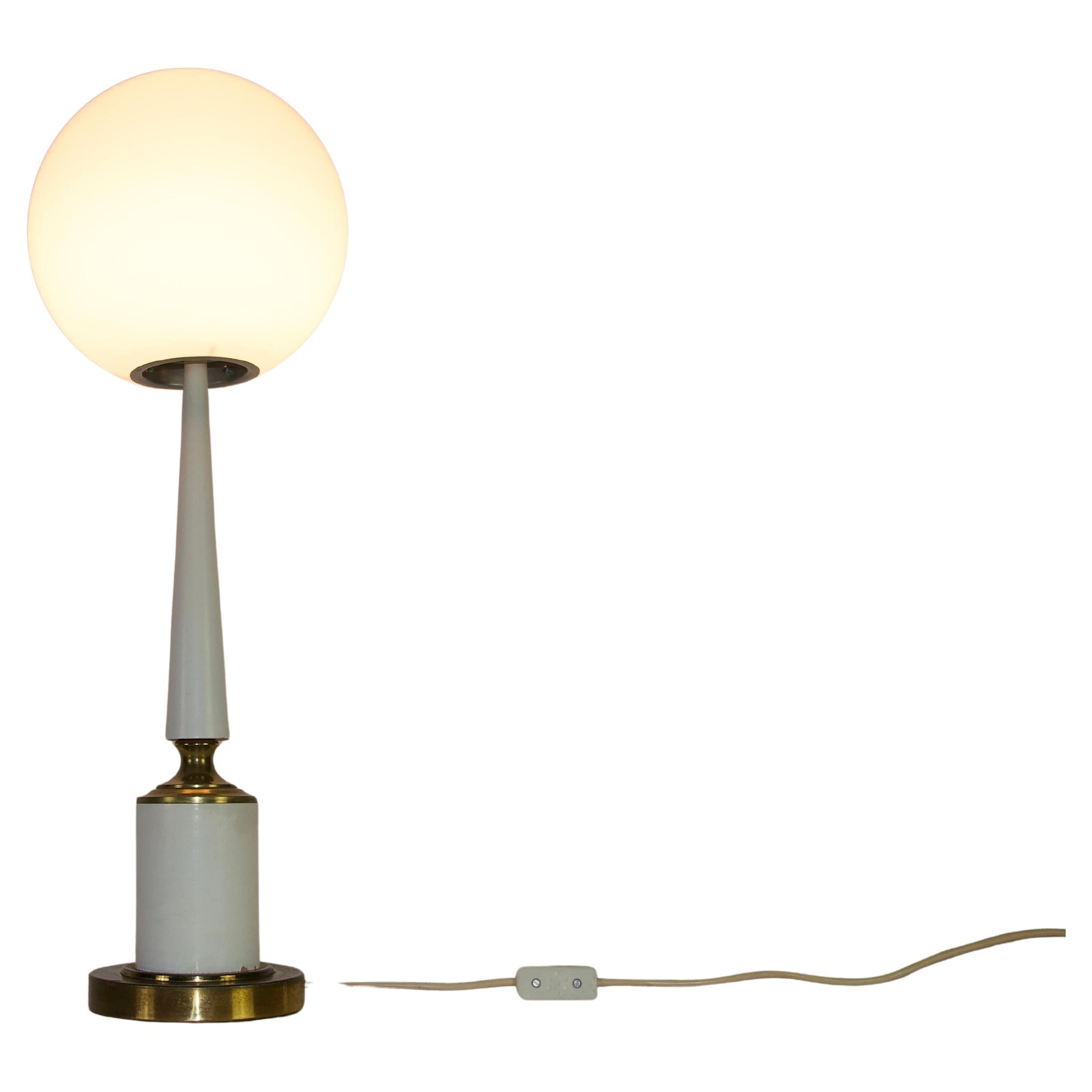 White Metal and Opal Glass Table Lamp, 1960s, Italy For Sale