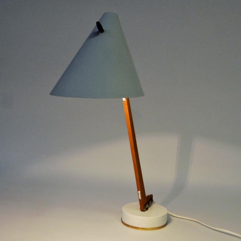 Swedish White Metal and Teak Table Lamp mod B54 by Hans Agne Jakobsson, 1950s, Sweden