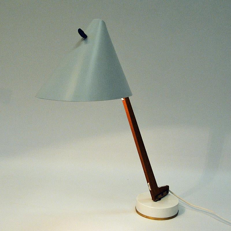 Lacquered White Metal and Teak Table Lamp mod B54 by Hans Agne Jakobsson, 1950s, Sweden