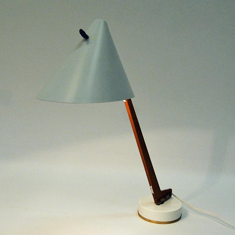 Swedish White Metal and Teak Table Lamp mod B54 by Hans Agne Jakobsson, 1950s, Sweden For Sale