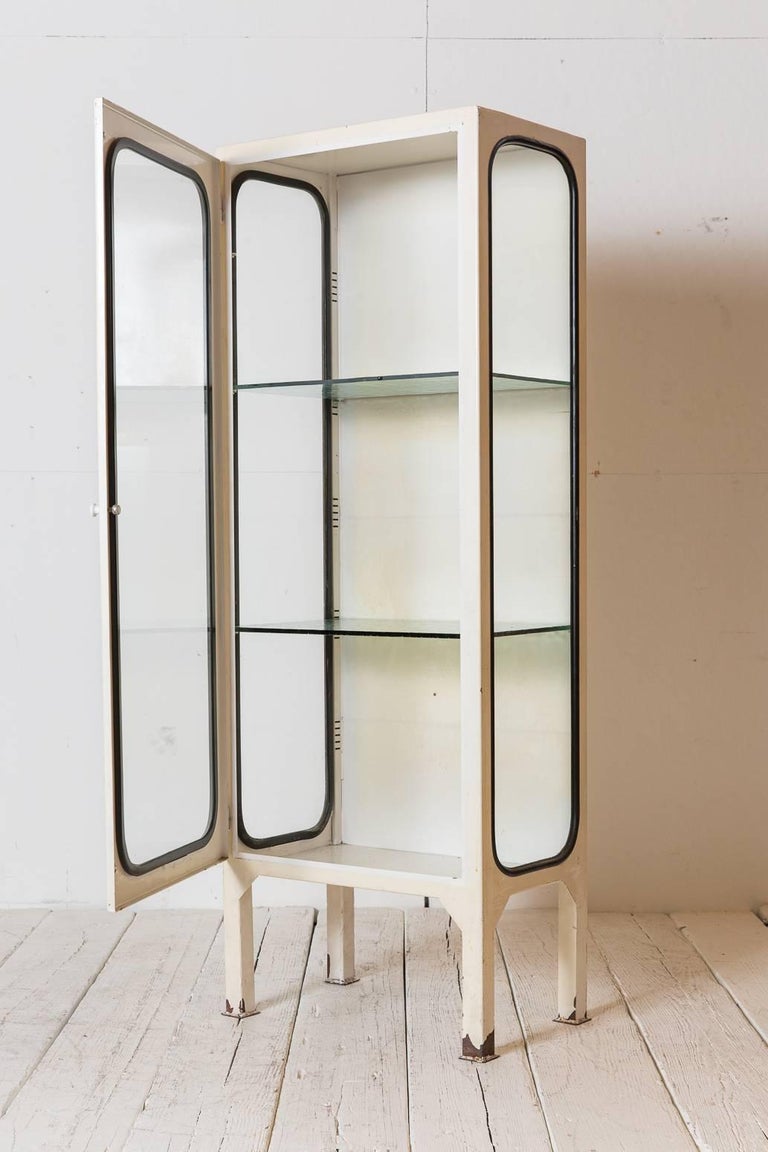 White Metal Apothecary with Glass Shelves at 1stDibs