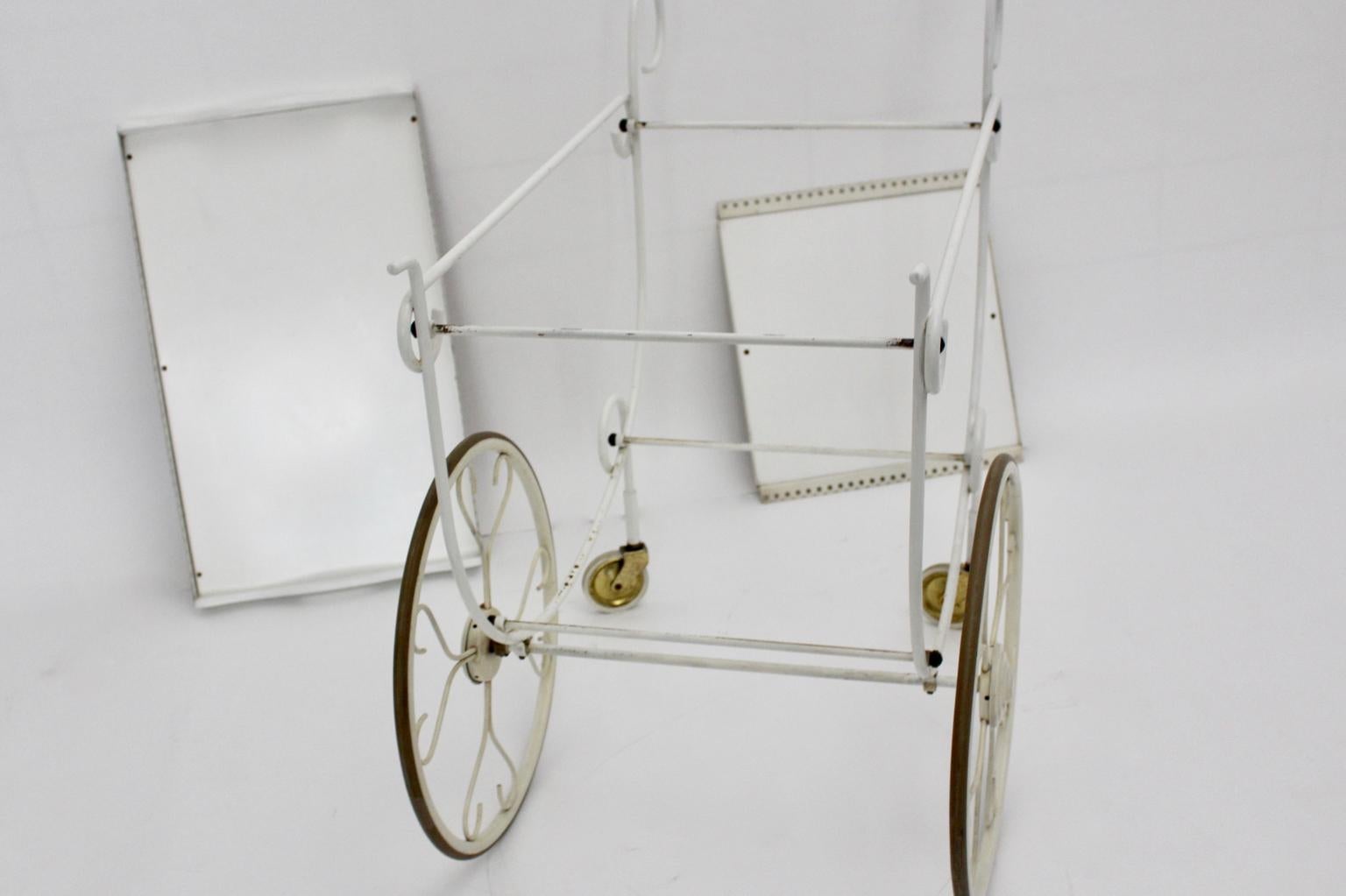 20th Century Mid Century Modern Vintage White Metal Bar Cart, 1950s, Germany For Sale