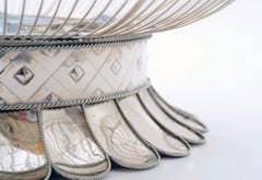 White Metal Cage with Ceramic Birds, One of a Kind