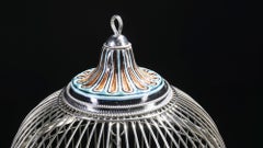 White Metal Cage with Ceramic Birds, One of a Kind