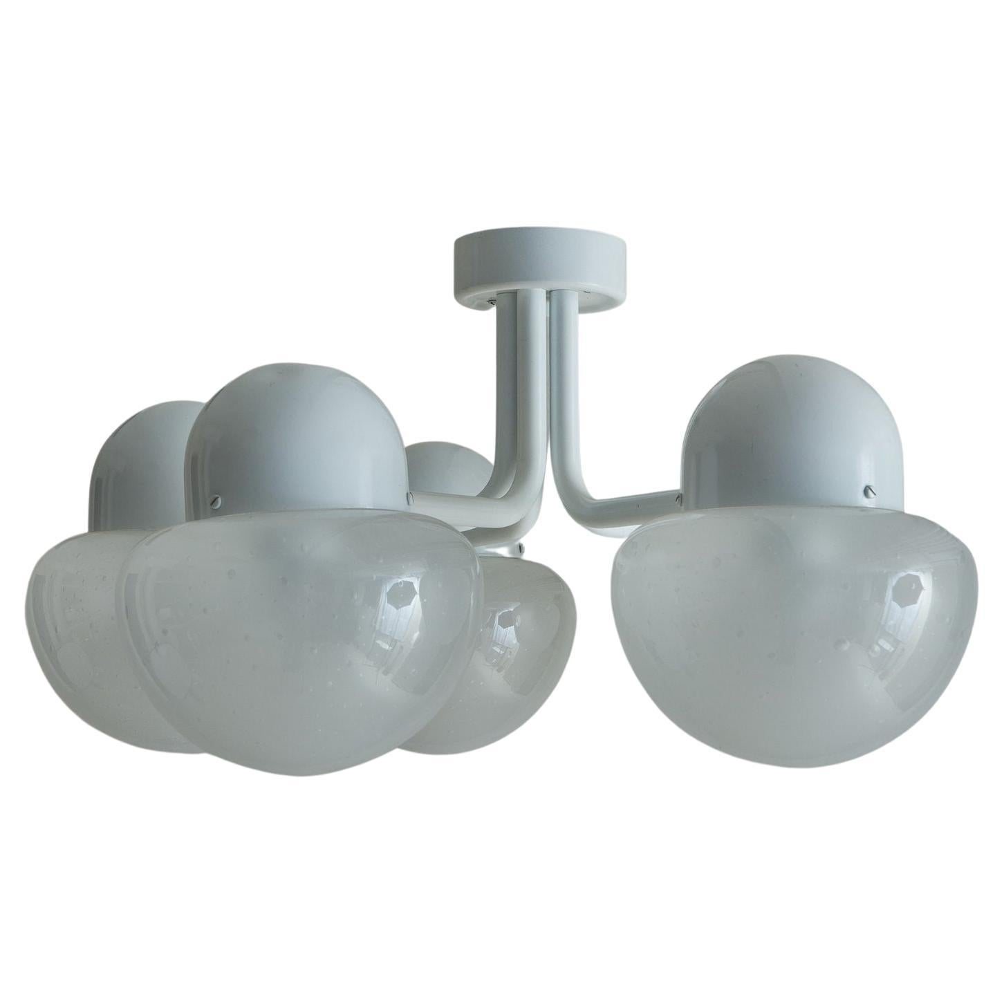 White Metal Chandelier With 5 Glass Globes, Germany 1980s