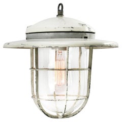 White Metal Clear Glass Vintage Industrial Lamp Pendant by Industria Rotterdam
