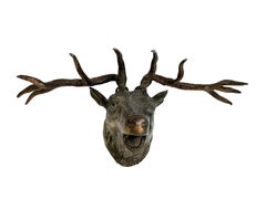 White Metal Deer Head German Black Forest Style Sculpture, Antique, 1900s