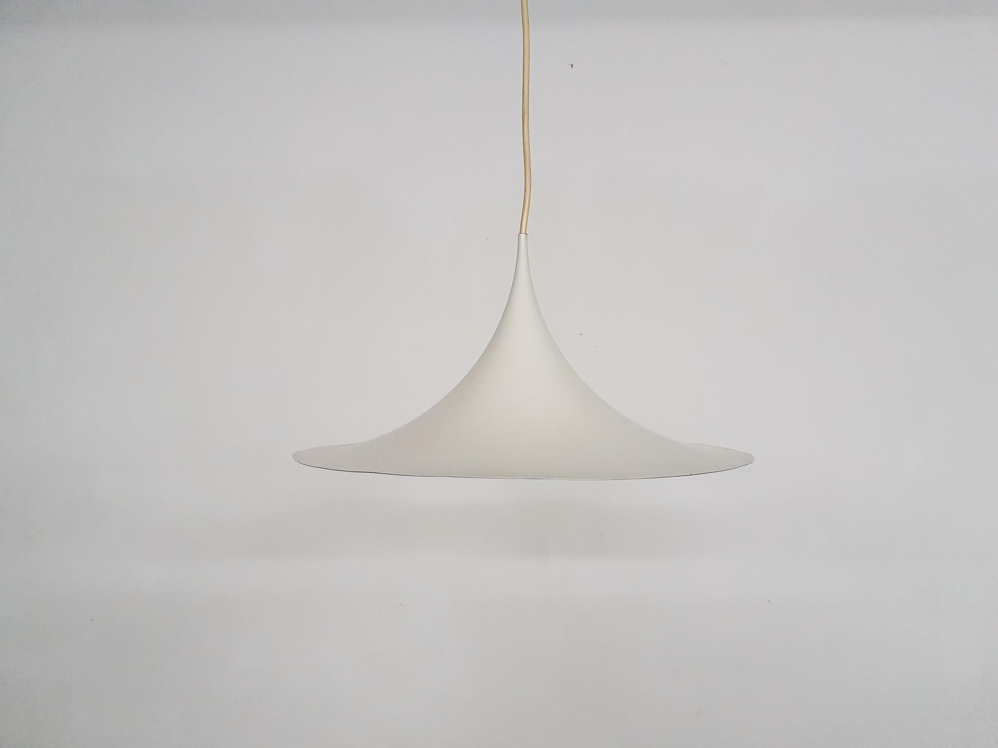 Mid-Century Modern White Metal Fog and Morup Pendant Light, Denmark, 1960's