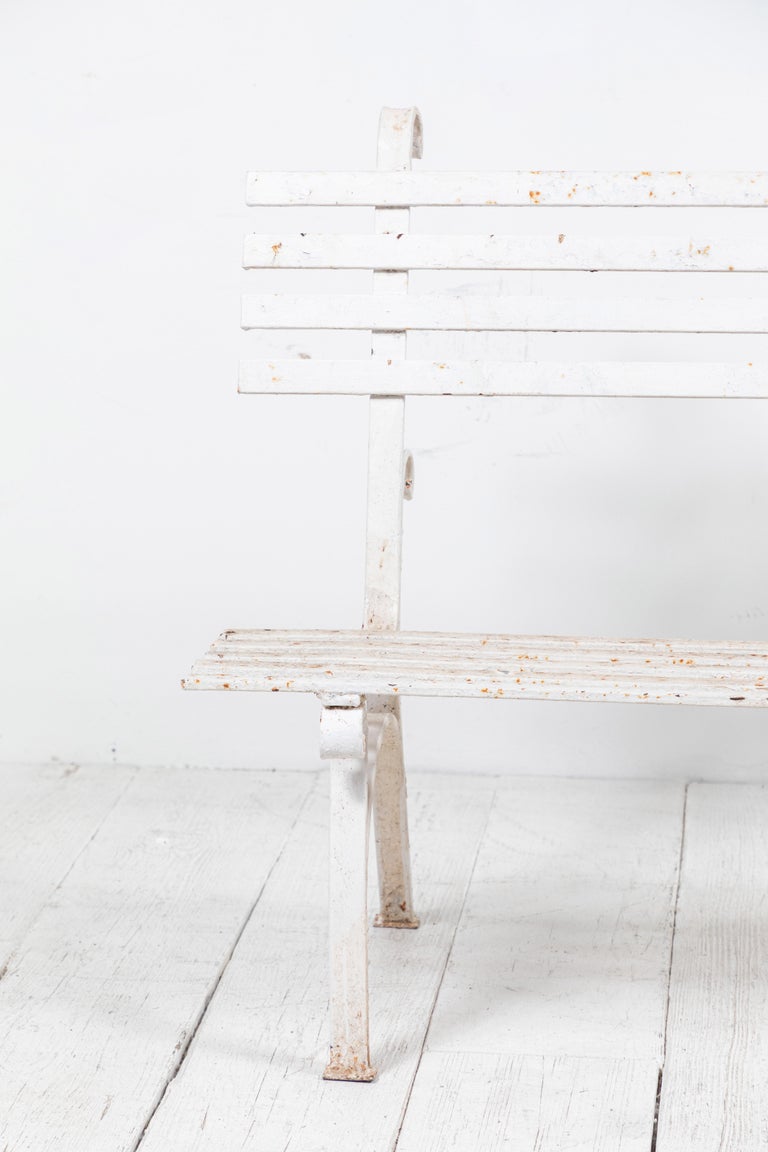 White Metal Garden Bench With Scrolled Details For Sale At 1stdibs