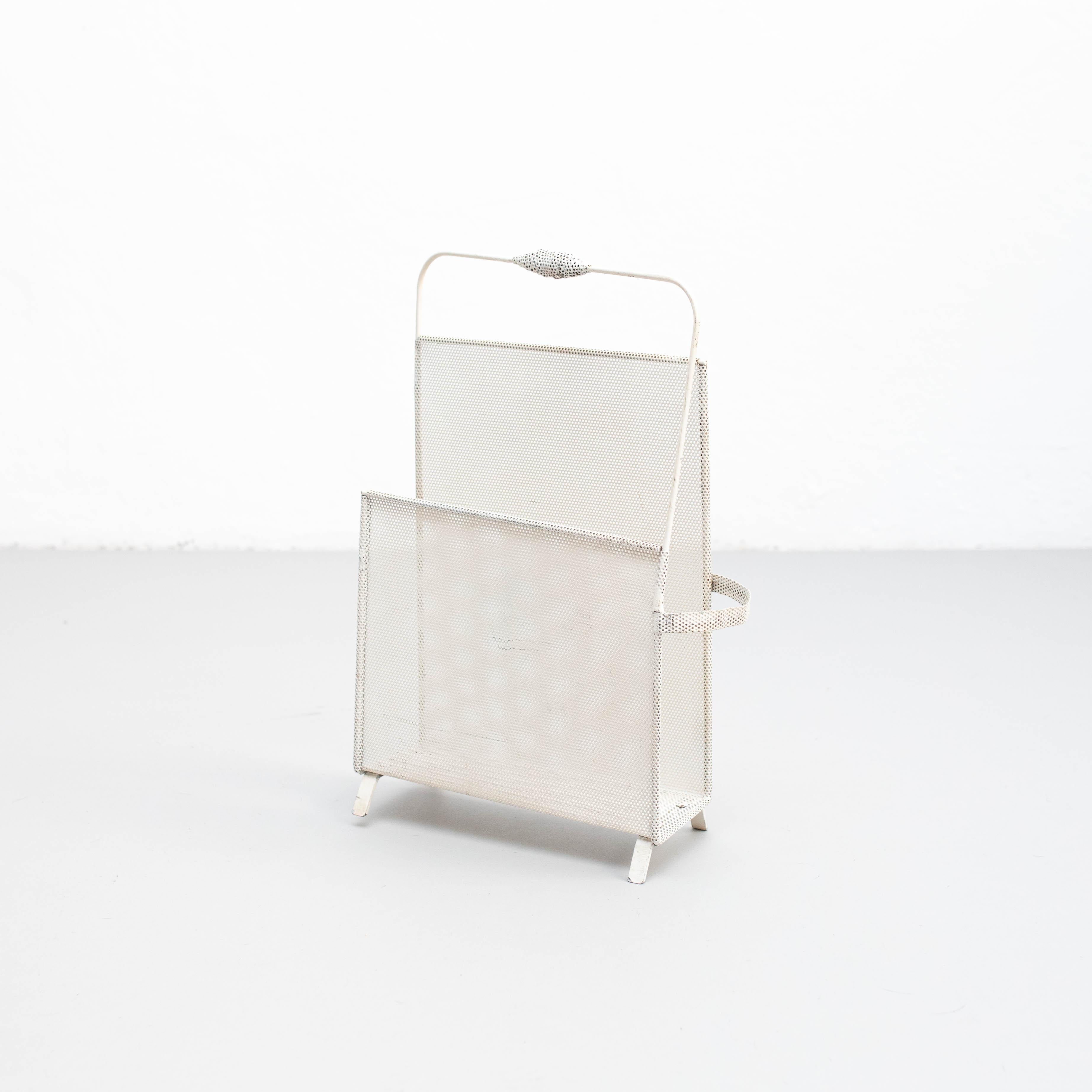 Mid-Century Modern White Metal Magazine Holder by Mathieu Matégot, circa 1950 For Sale