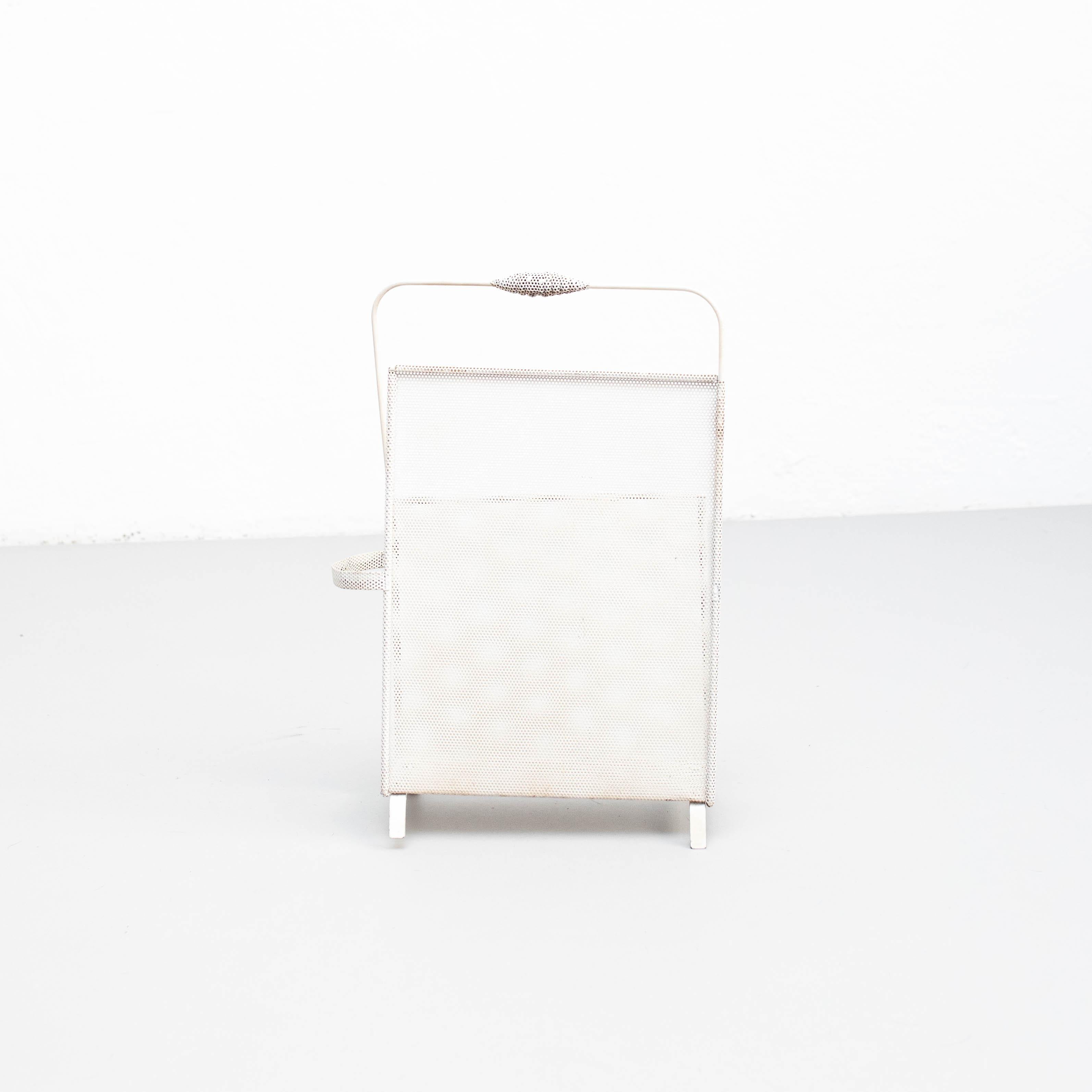 Mid-20th Century White Metal Magazine Holder by Mathieu Matégot, circa 1950 For Sale