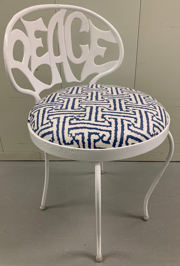 Mid-Century Modern White Metal Peace Back Vanity Chair by Kessler For Sale