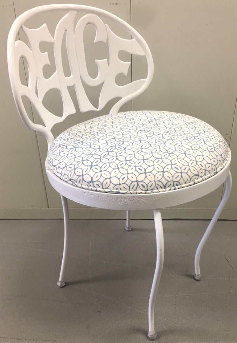 White Metal Peace Back Vanity Chair by Kessler For Sale at