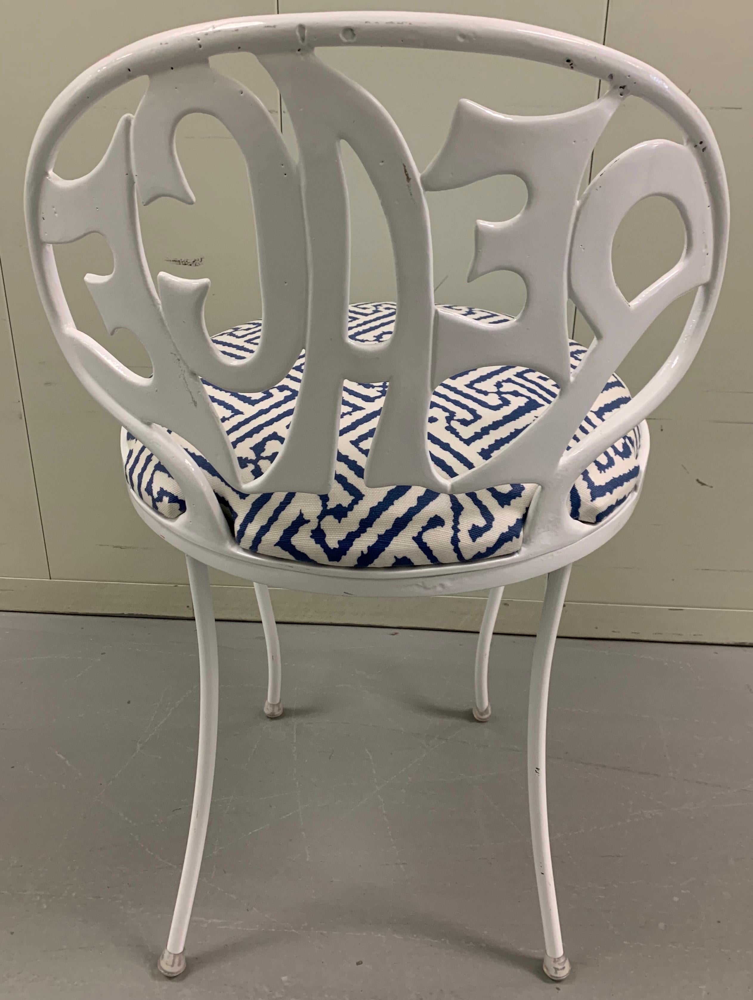 Mid-Century Modern White Metal Peace Back Vanity Chair by Kessler For Sale