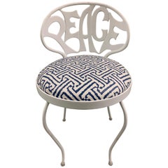 Vintage White Metal Peace Back Vanity Chair by Kessler