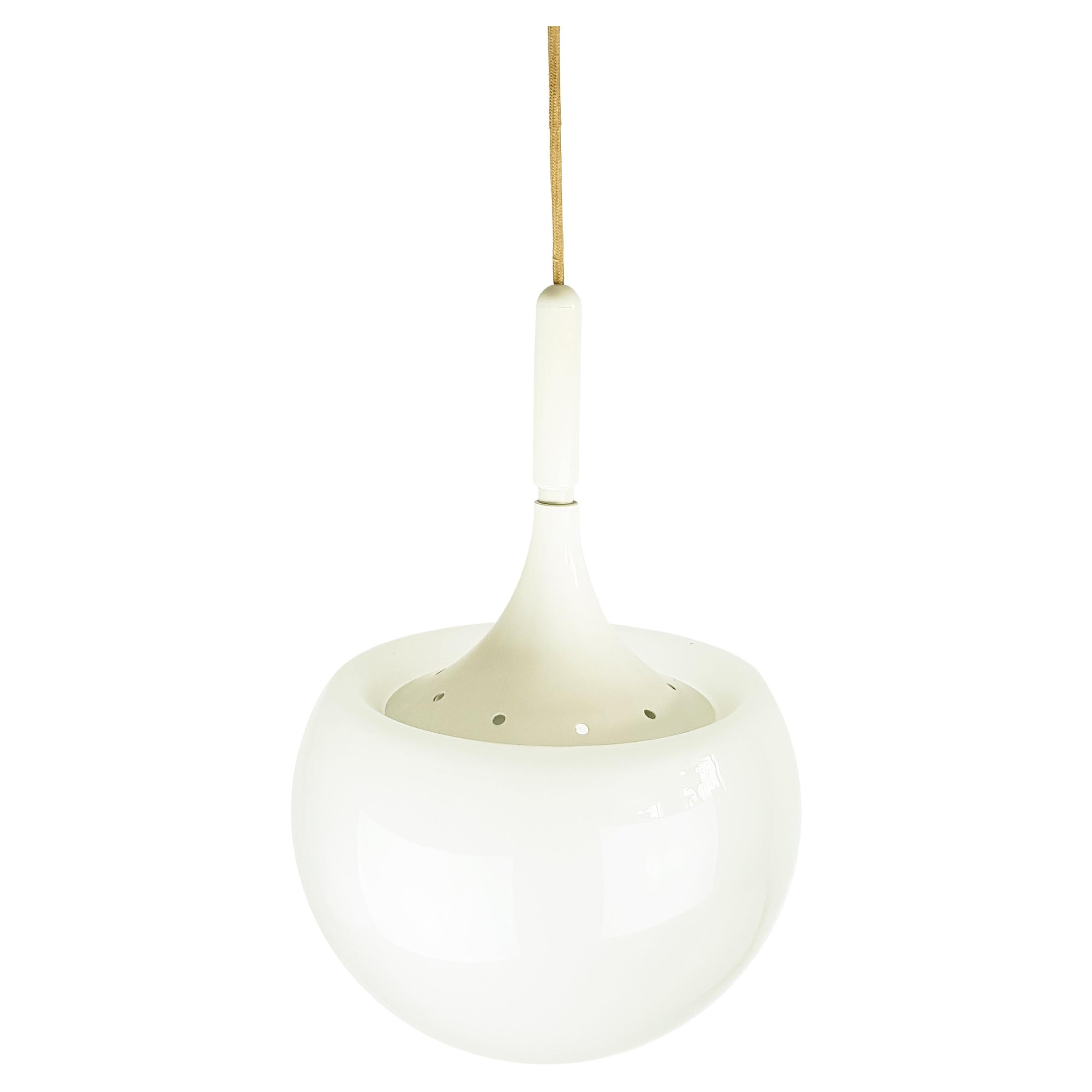 White Metal & Sandblasted Glass 1960s "Mushroom" Pendant Lamp by Martinelli Luce For Sale