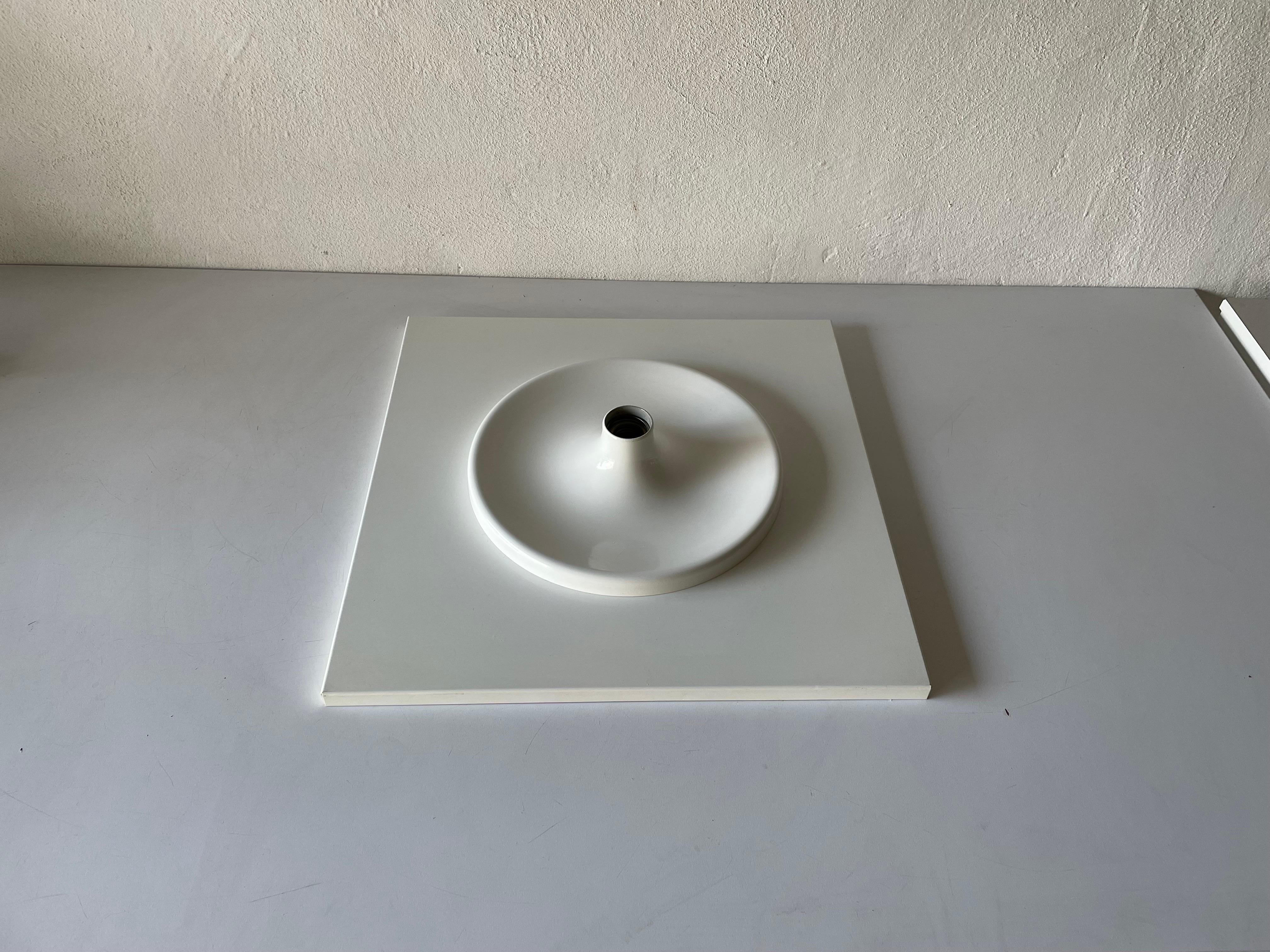 Mid-Century Modern White Metal Space Age Large Flush Mount Ceiling or Wall Lamp, 1970s, Germany For Sale
