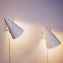 White metal vintage pair of cone wall sconces by Värnamo AB- Sweden 1950s