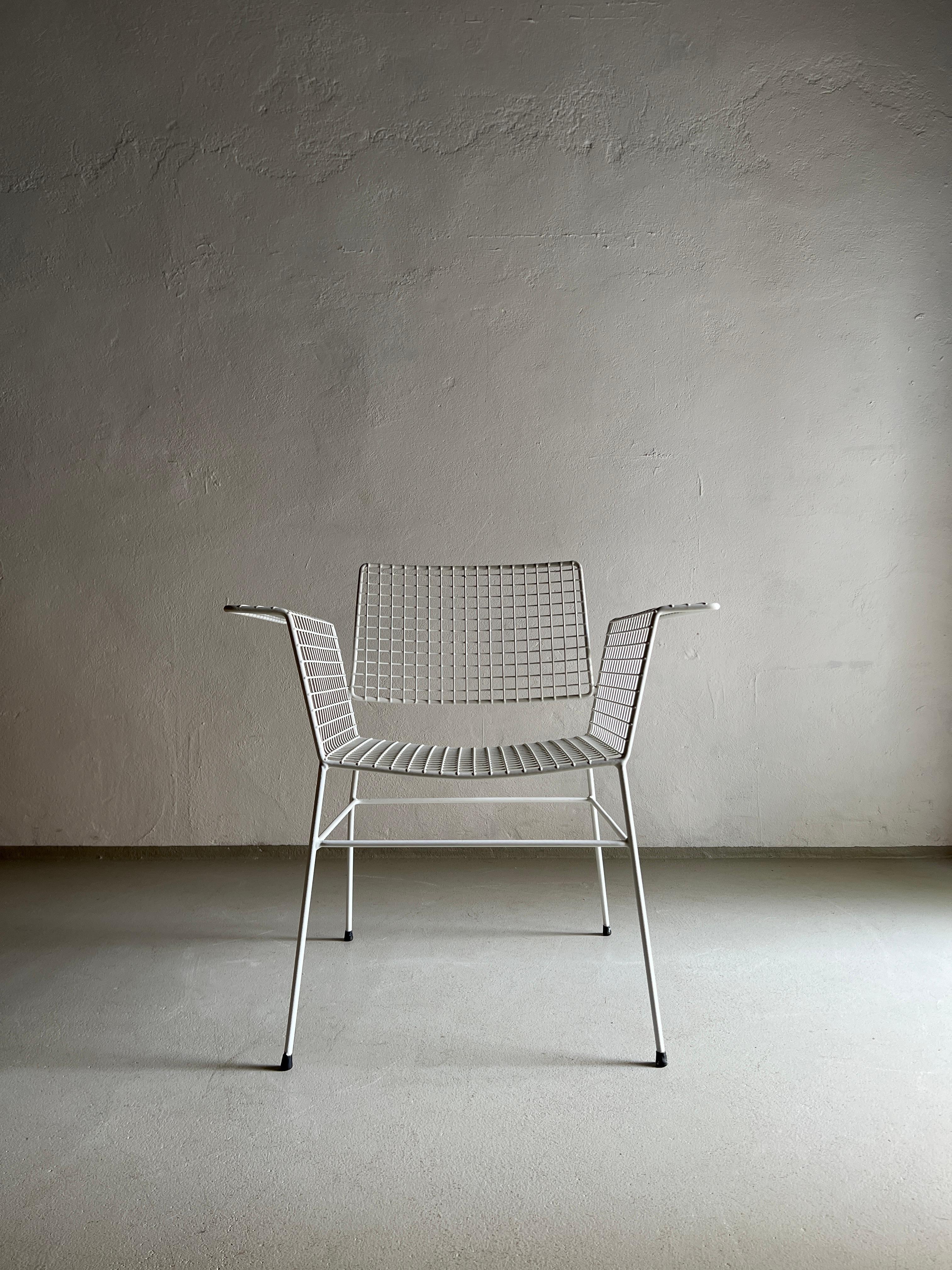 Cold-Painted White Metal Wire Chair from Erlau Germany, 1960s For Sale