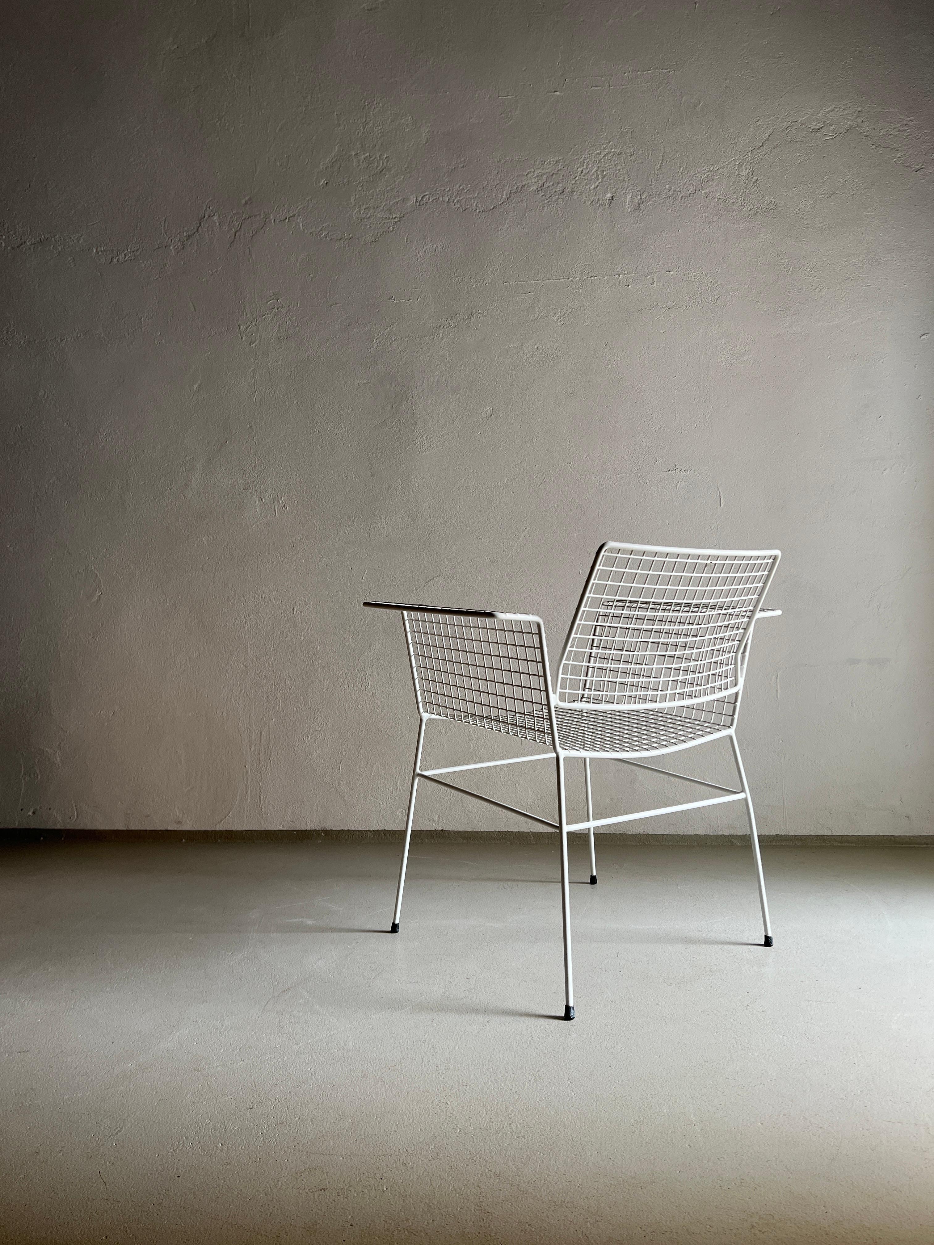 Cold-Painted White Metal Wire Chair from Erlau Germany, 1960s For Sale