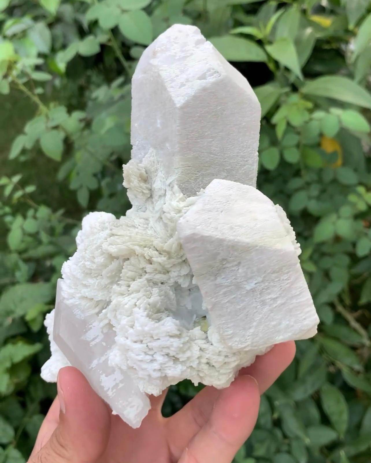 Contemporary White Microcline Feldspar On Cleavelandite With Quartz From Pakistan For Sale