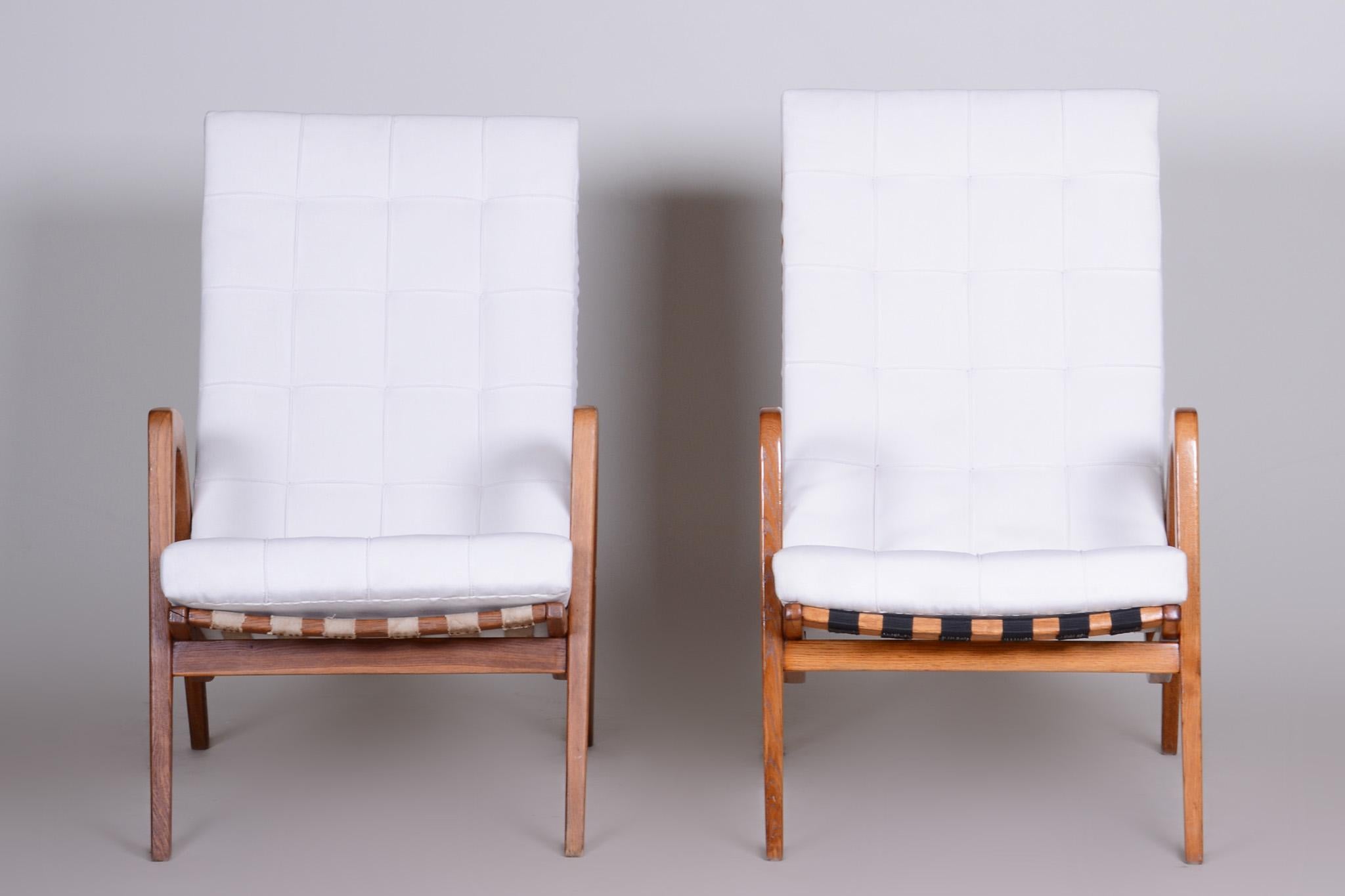 White Mid Century Armchairs Made in Czechia '50s, by Jan Vanek, Fully Restored For Sale 4