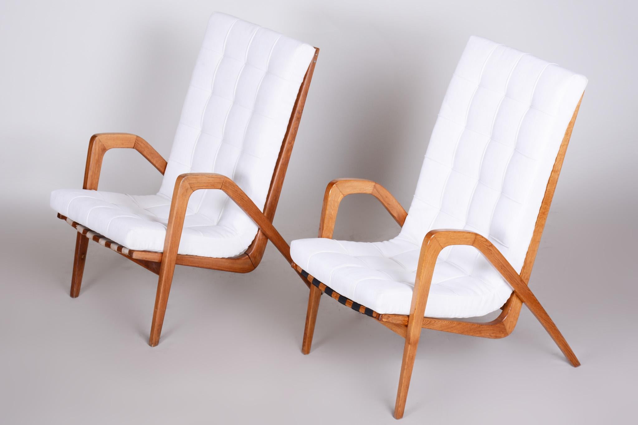 White Mid Century Armchairs Made in Czechia '50s, by Jan Vanek, Fully Restored For Sale 11