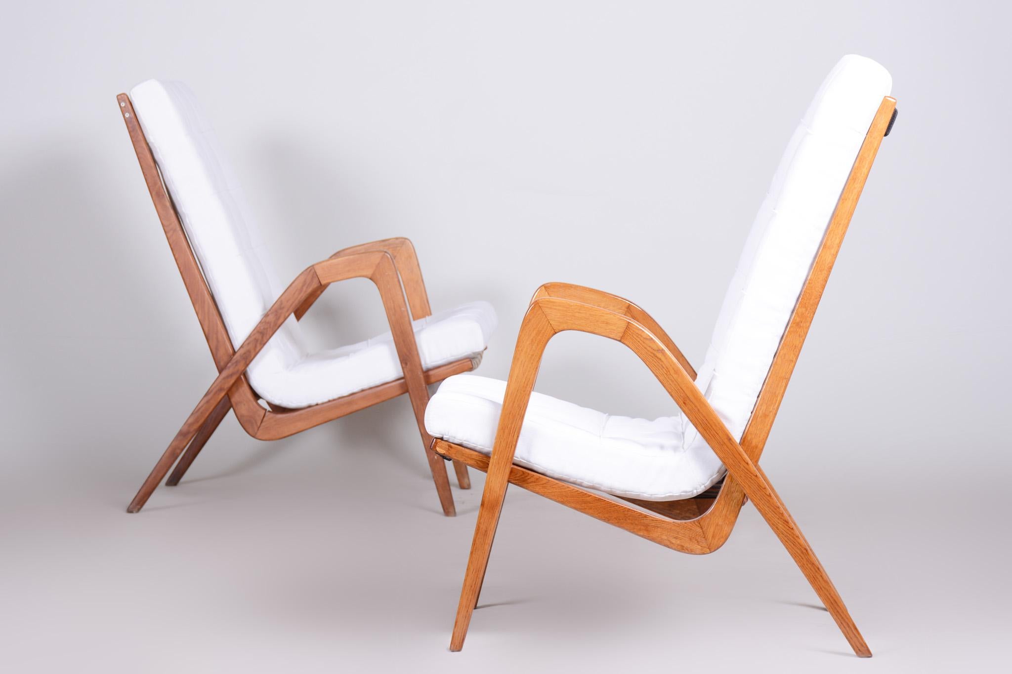 Mid-Century Modern White Mid Century Armchairs Made in Czechia '50s, by Jan Vanek, Fully Restored For Sale
