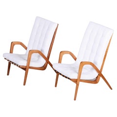White Mid Century Armchairs Made in Czechia '50s, by Jan Vanek, Fully Restored