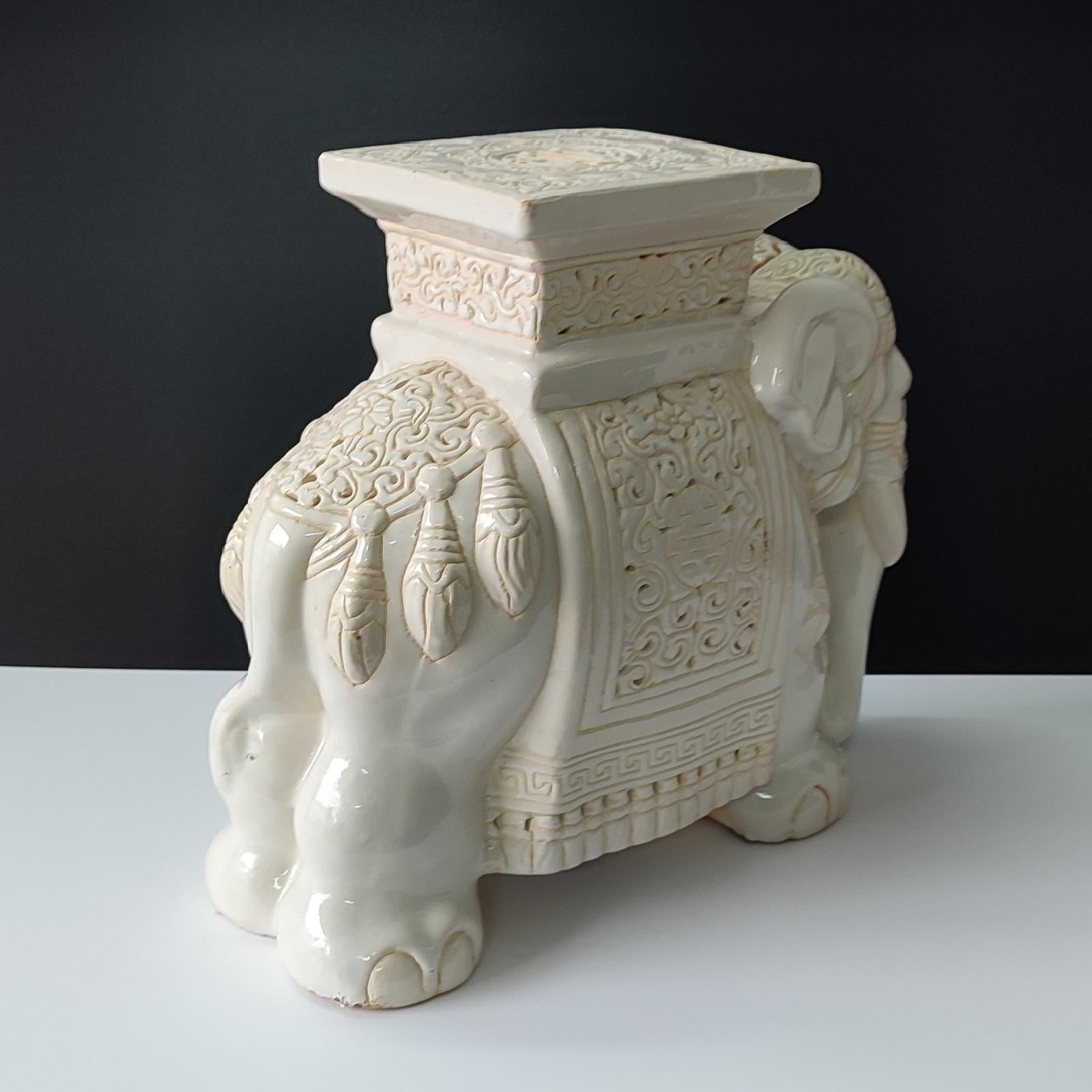 White Mid-century Ceramic Elephant Side Table, or Planter 4