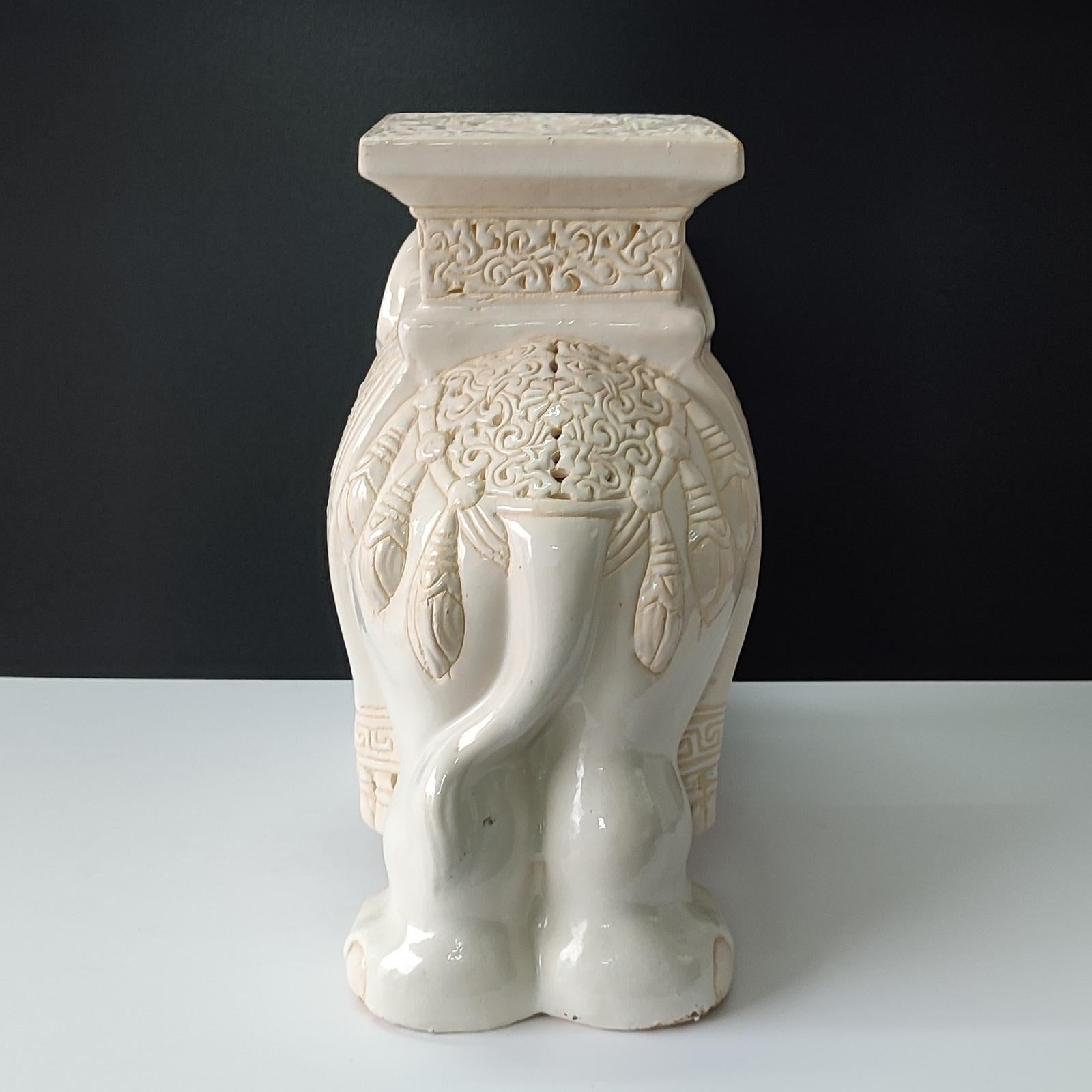 White Mid-century Ceramic Elephant Side Table, or Planter 5