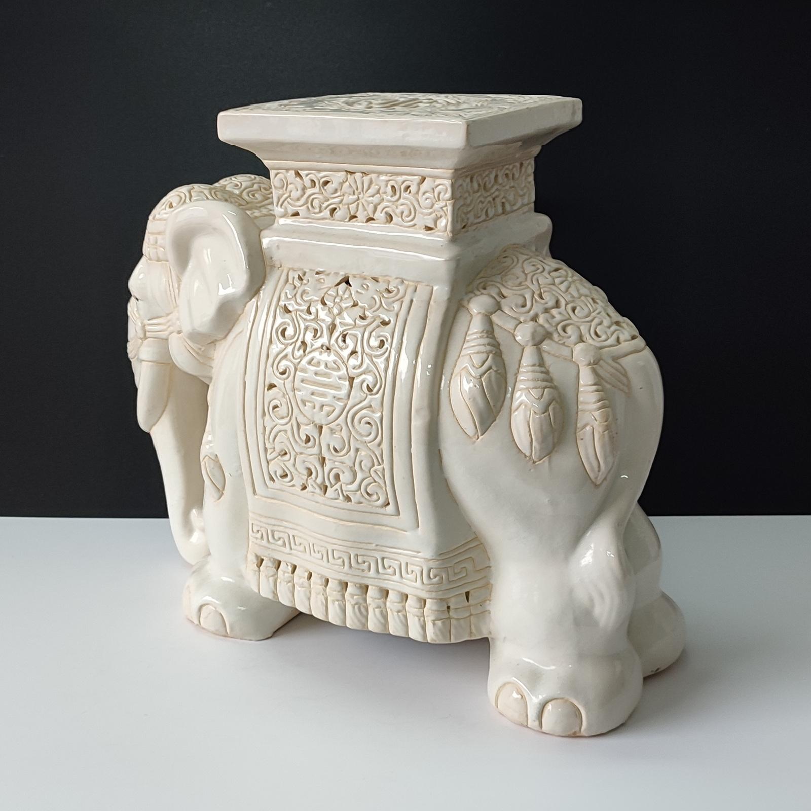 White Mid-century Ceramic Elephant Side Table, or Planter 6
