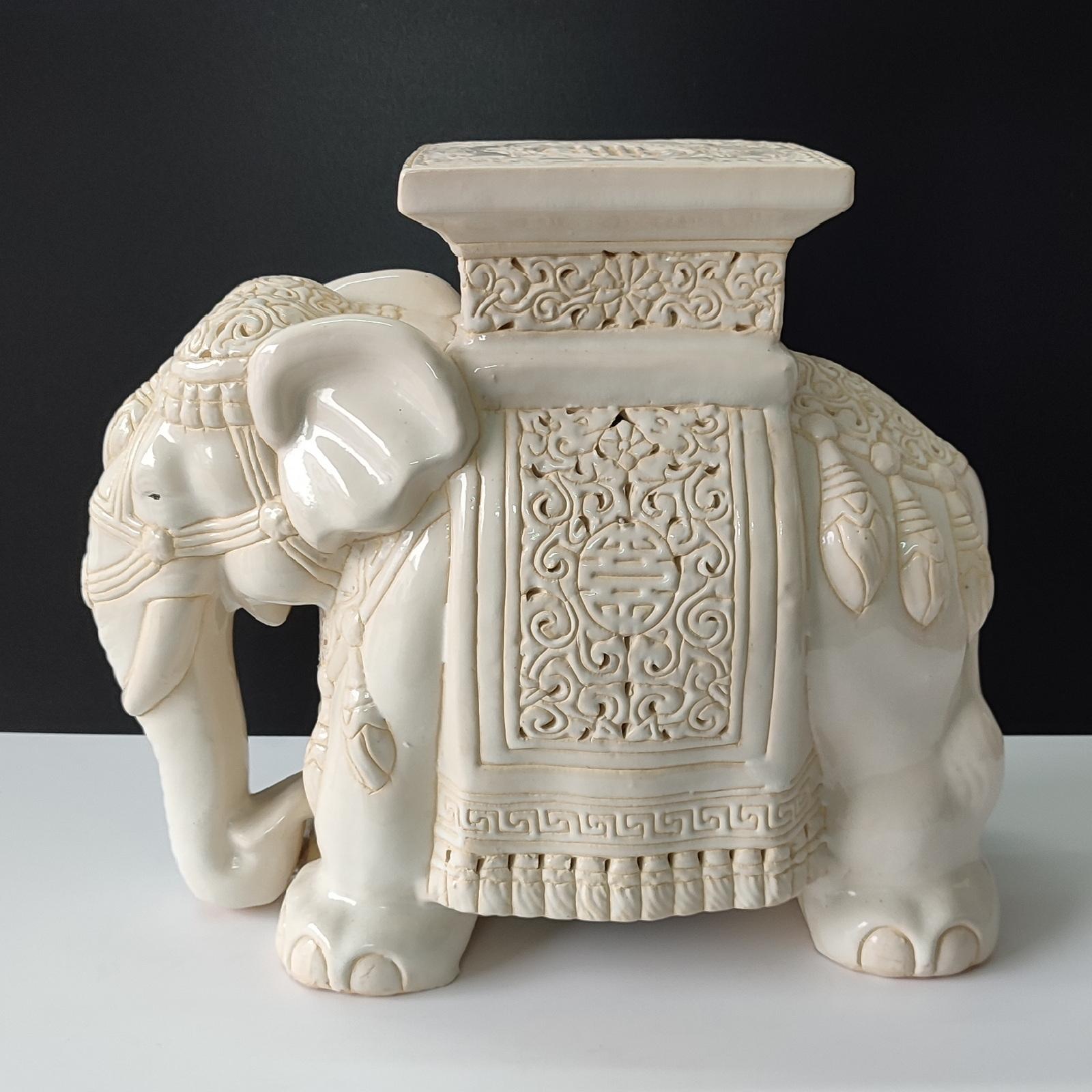 White Mid-century Ceramic Elephant Side Table, or Planter 7
