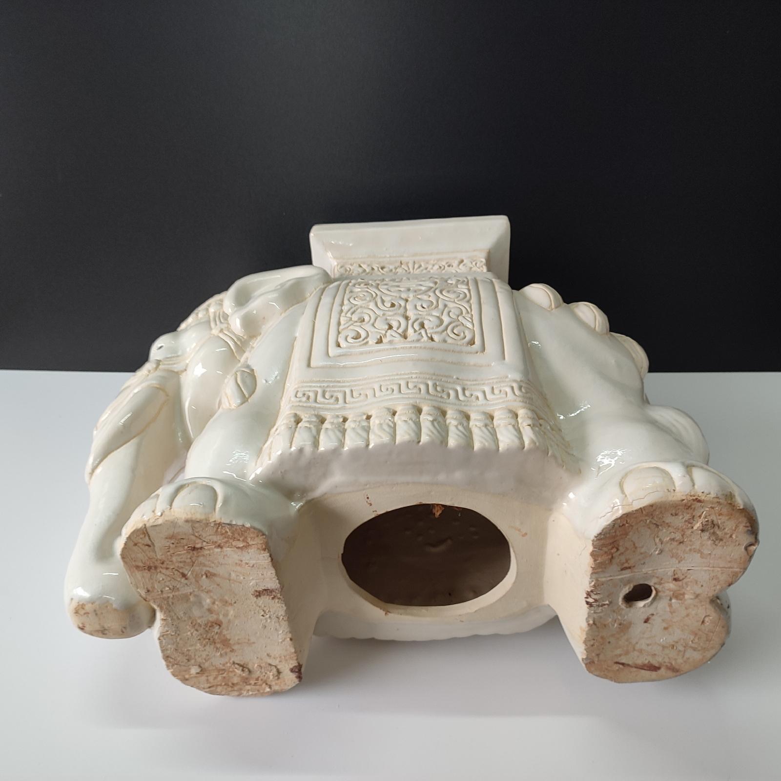 White Mid-century Ceramic Elephant Side Table, or Planter 8
