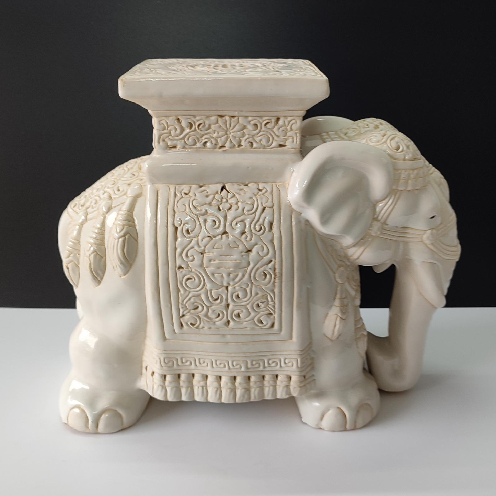 20th Century White Mid-century Ceramic Elephant Side Table, or Planter