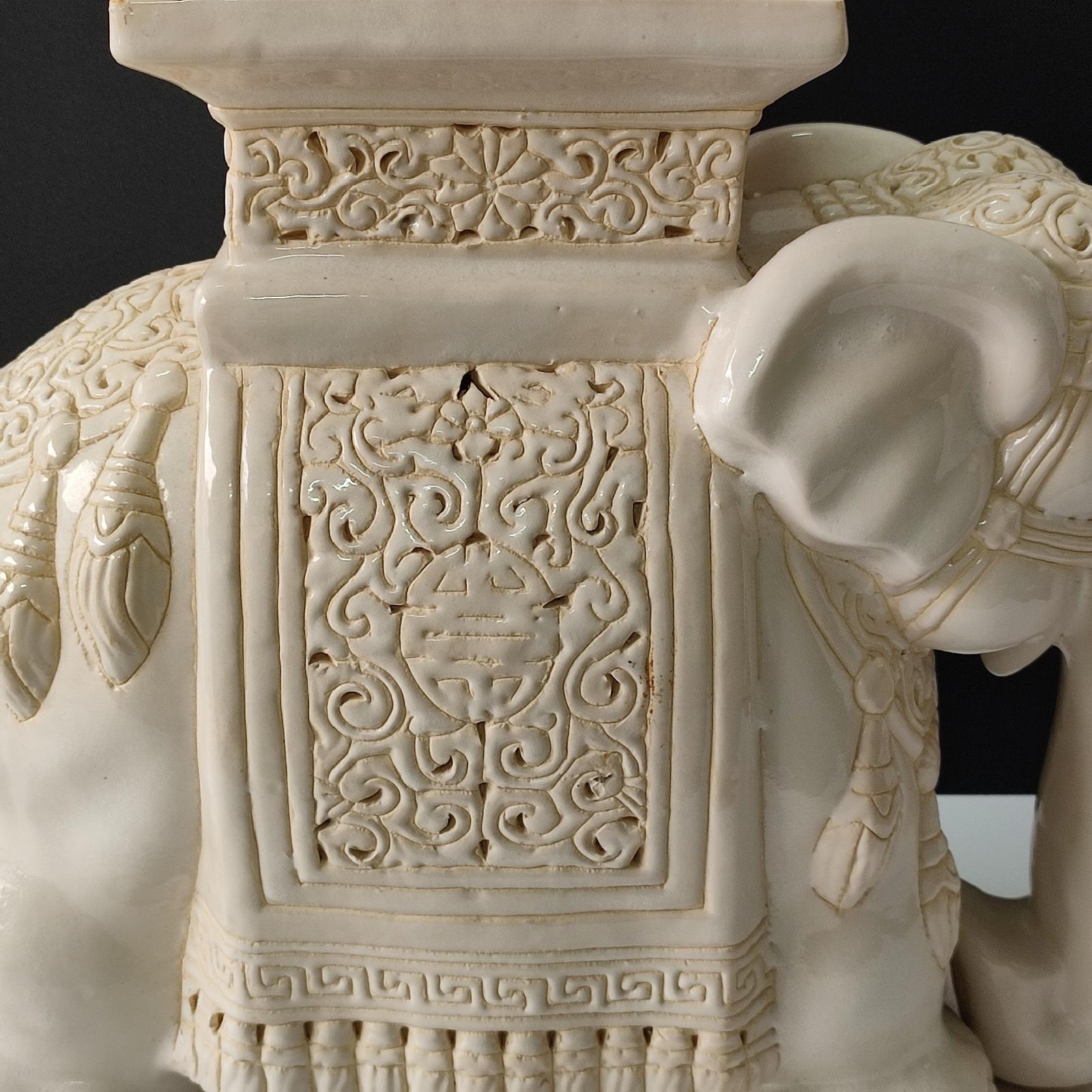 White Mid-century Ceramic Elephant Side Table, or Planter 1