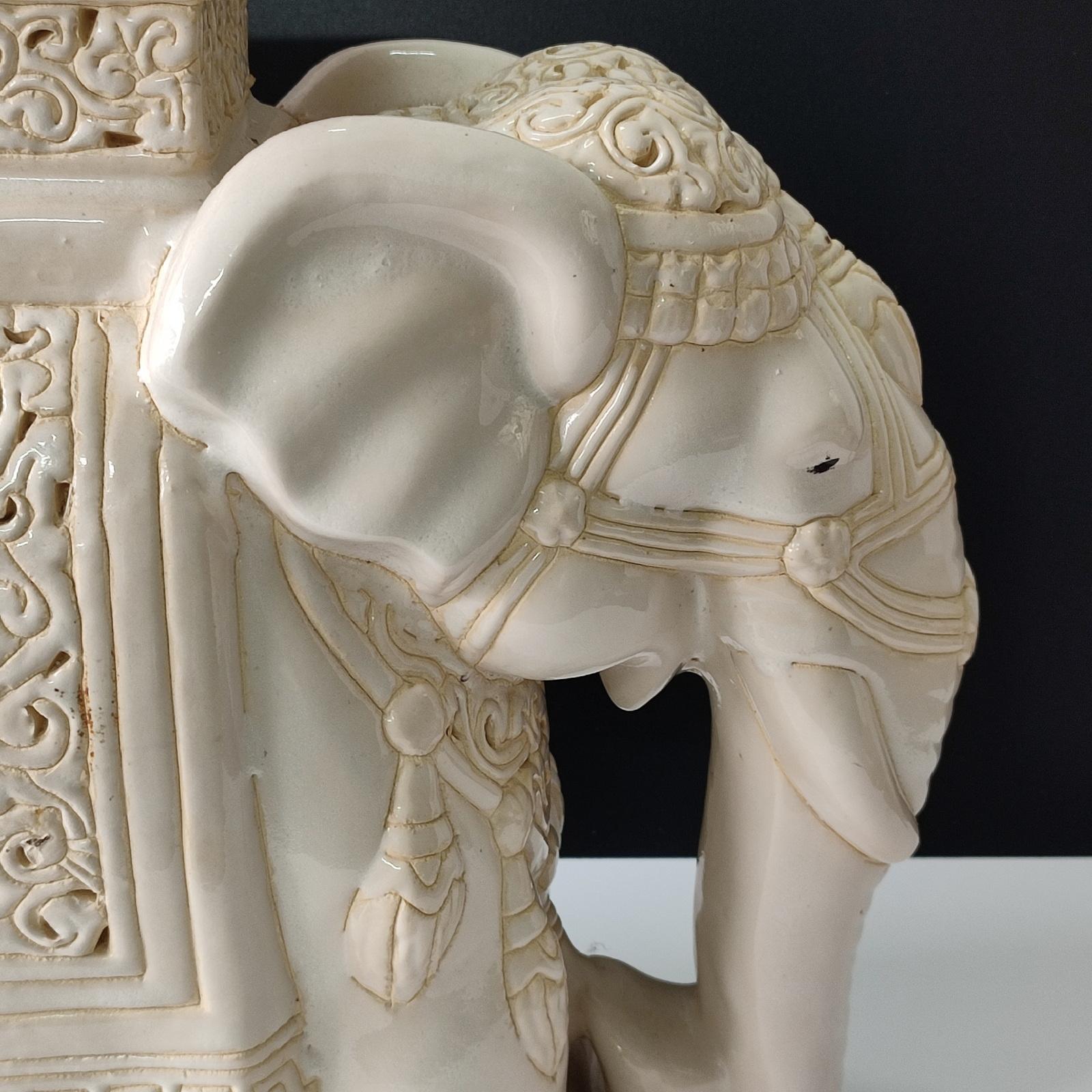 White Mid-century Ceramic Elephant Side Table, or Planter 2
